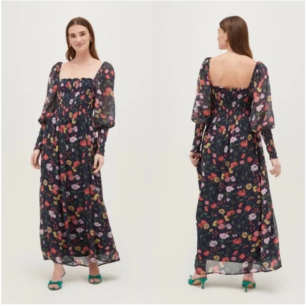 New Hill House The Grace Maxi Nap Dress Navy Peony Bouquet XL